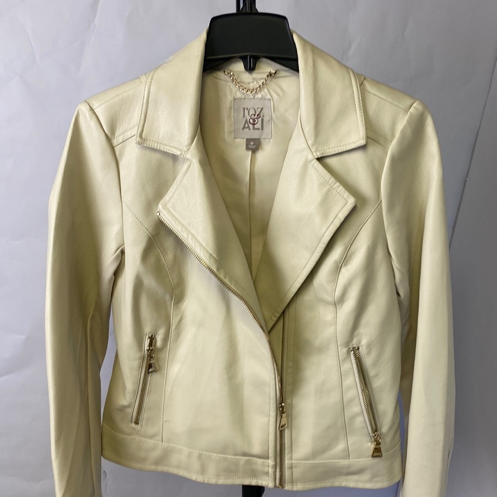 Cream-colored faux leather moto zipper size Medium women’s